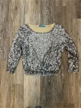 Alice + Olivia Silver Sequin Party Top